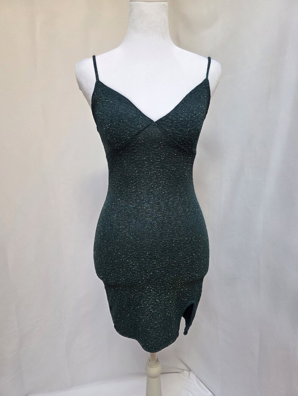 Windsor Emerald Green Glitter Mini Dress Bodycon Spaghetti Strap XS